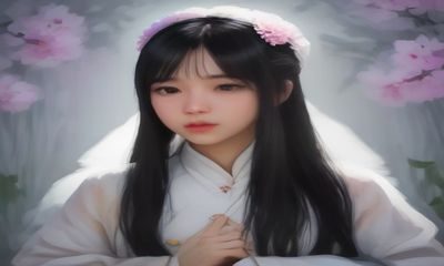 日本文艺伦理电影剧照，父女在樱花树下对话，画面构图精致，光线柔和，人文情感深沉